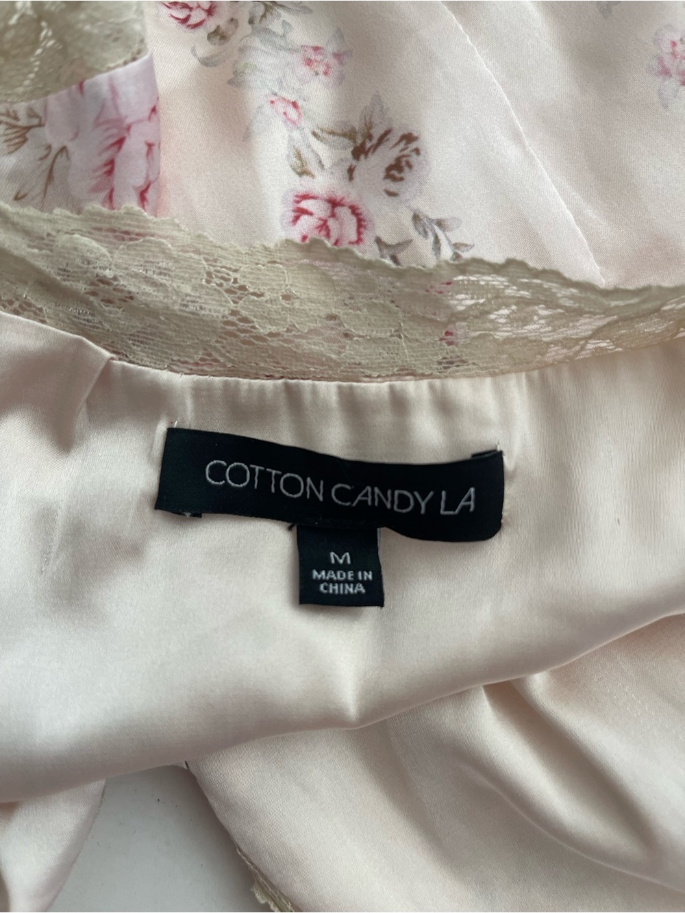 Cotton Candy LA Floral Satin Lace Trim Tie Front Top - Picture 5 of 6